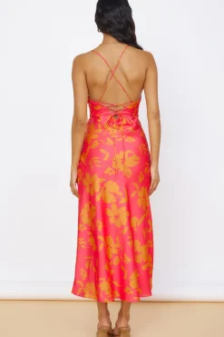 Colorful Memories Satin Maxi Dress Red