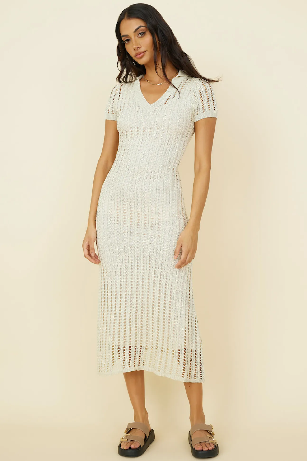 Cosmic Swirl Maxi Dress Beige