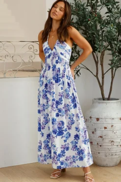 Cross My Heart Halter Maxi Dress Blue