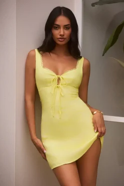 Dainty Romantic Linen Mini Dress Yellow