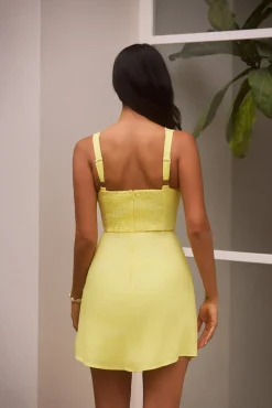 Dainty Romantic Linen Mini Dress Yellow