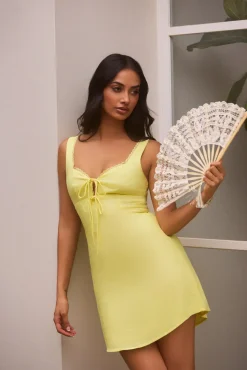 Dainty Romantic Linen Mini Dress Yellow