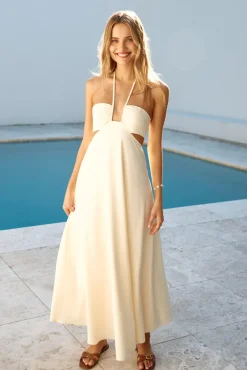 Dance With Me Halter Maxi Dress Cream