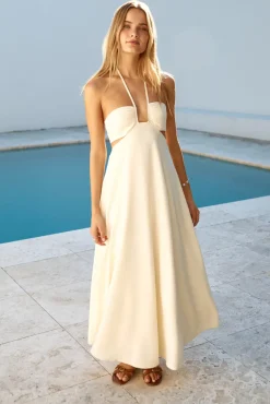 Dance With Me Halter Maxi Dress Cream