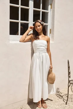 Deep Breaths Strapless Maxi Dress White