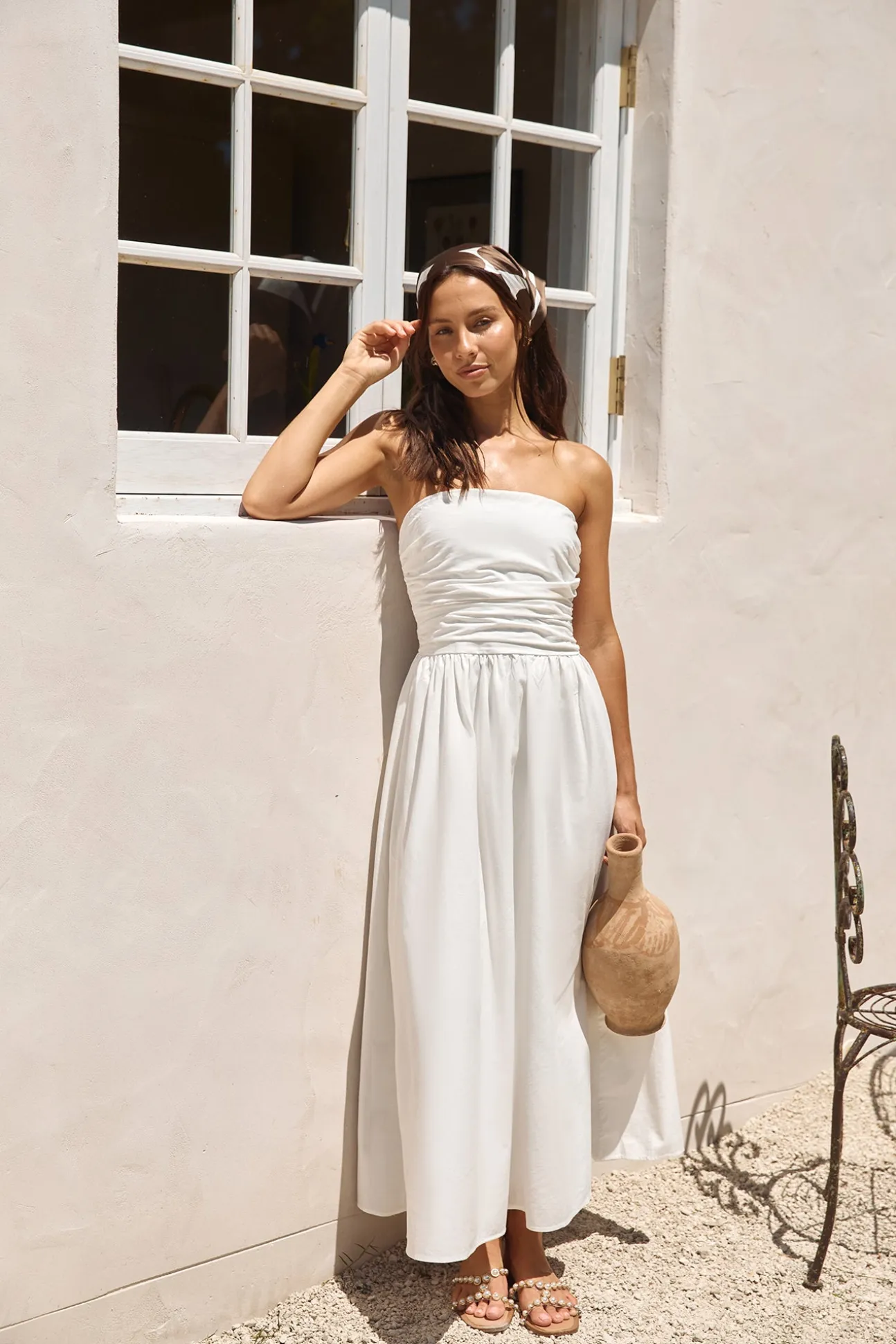 Deep Breaths Strapless Maxi Dress White