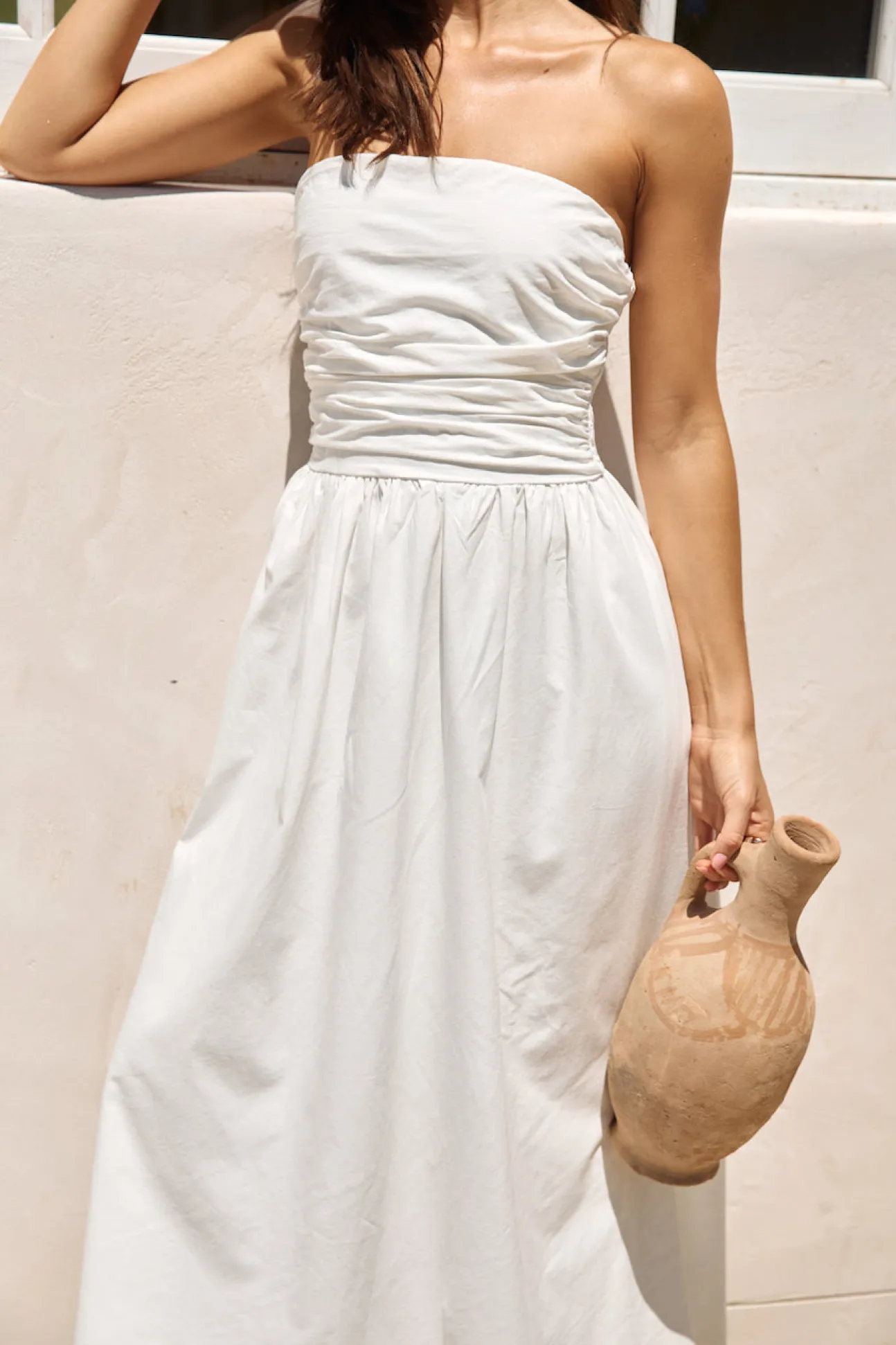 Deep Breaths Strapless Maxi Dress White