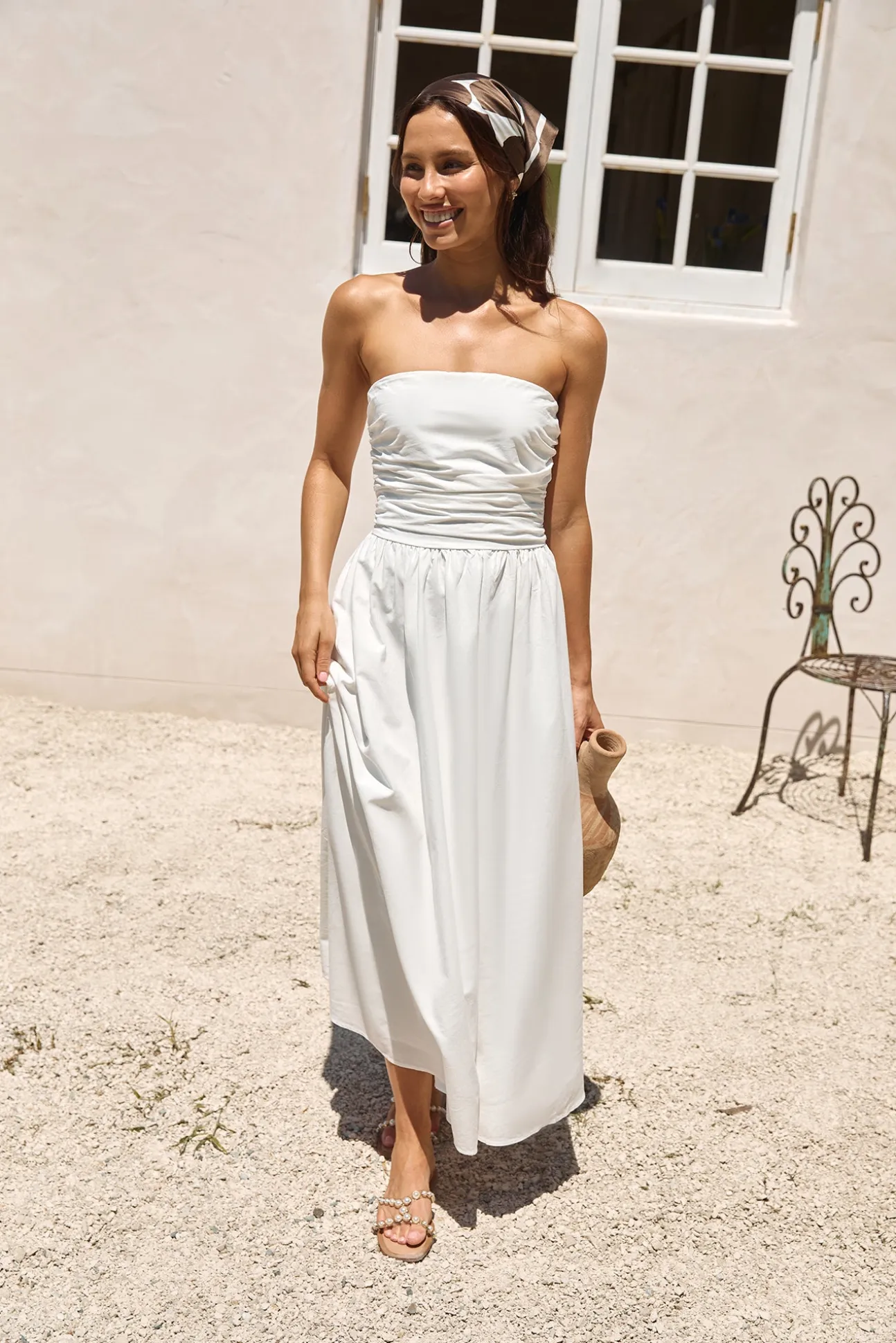 Deep Breaths Strapless Maxi Dress White