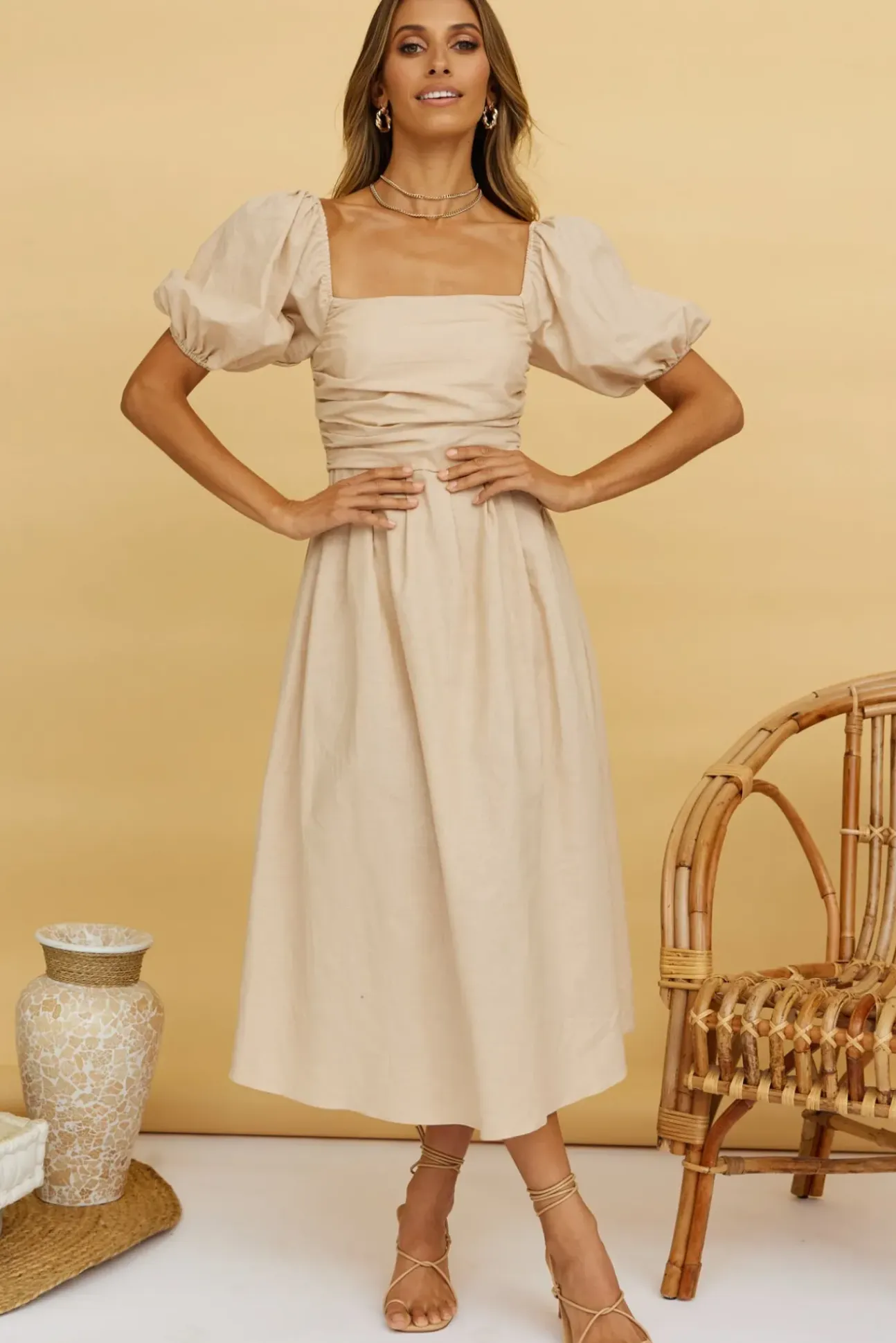 Delfino Maxi Dress Tan