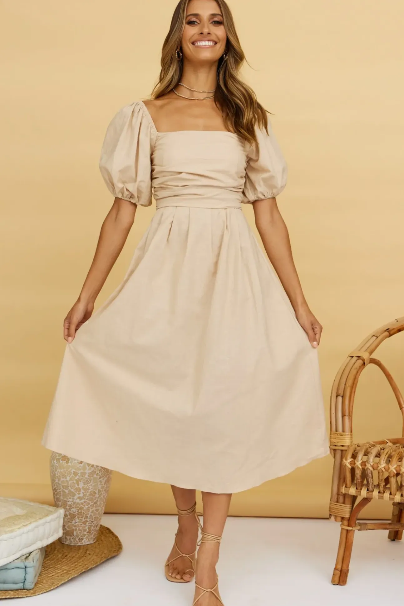 Delfino Maxi Dress Tan