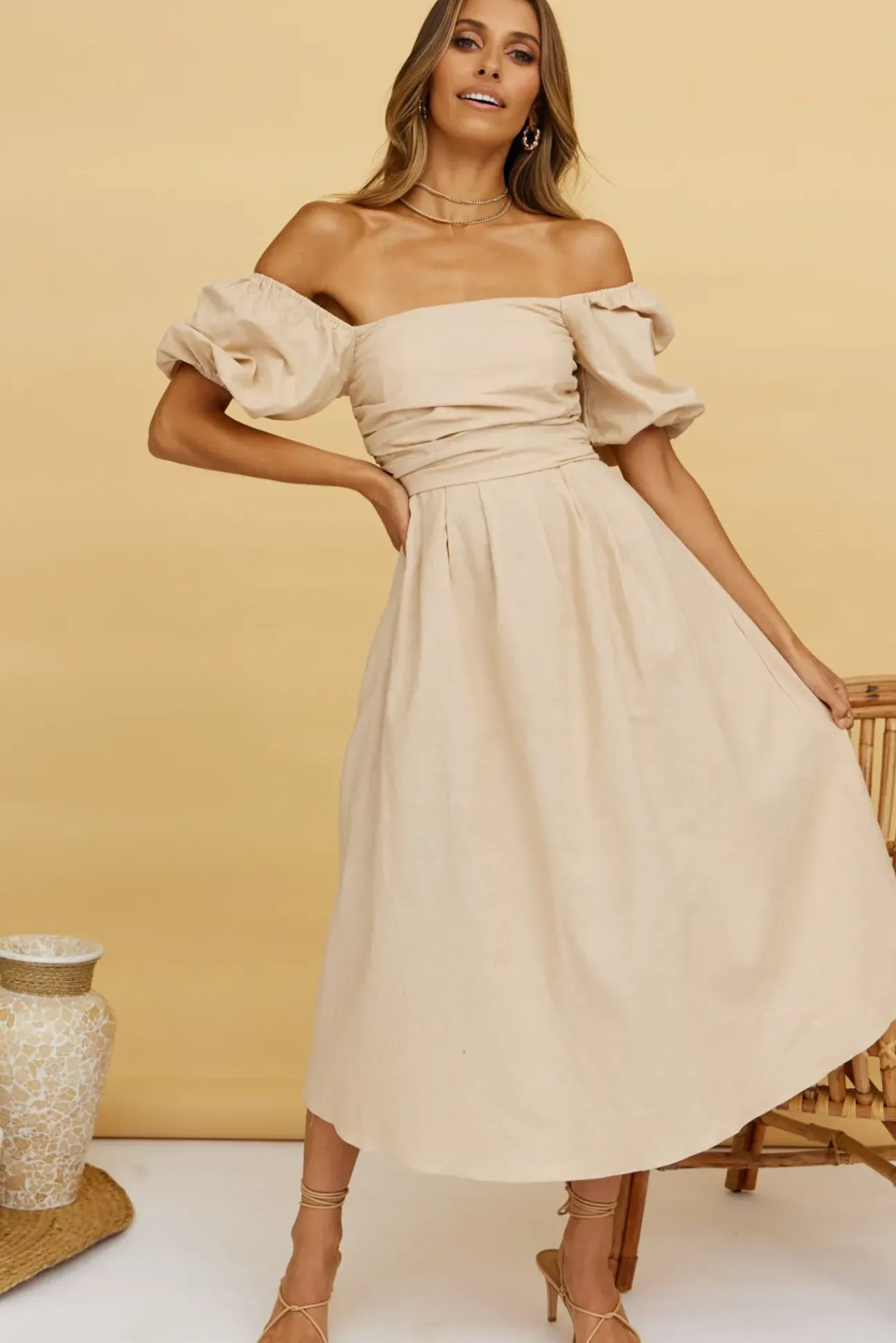 Delfino Maxi Dress Tan