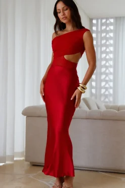 Dreamer’s Path Off The Shoulder Maxi Dress Red