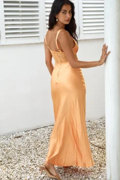 Drinks At Sunset Satin Maxi Dress Orange