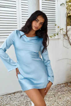 Elegant Evenings Satin Mini Dress Blue