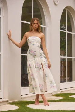 Enchanted Elegance Strapless Maxi Dress in Butter