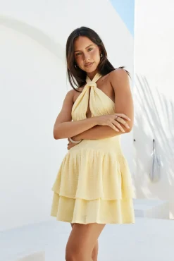 Enchanted Evenings Halter Mini Dress Yellow