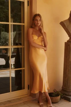 Feeling Zesty Satin Maxi Dress Orange