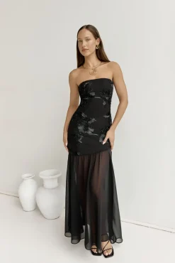First Class Feelings Strapless Maxi Dress Black