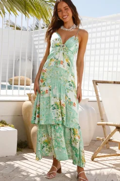 Flower Garden Maxi Dress Green