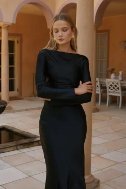 Forget Me Not Satin Maxi Dress Black