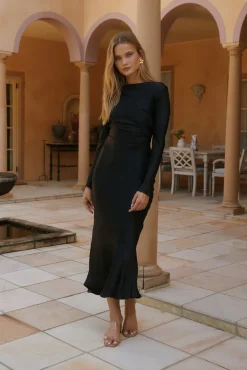 Forget Me Not Satin Maxi Dress Black