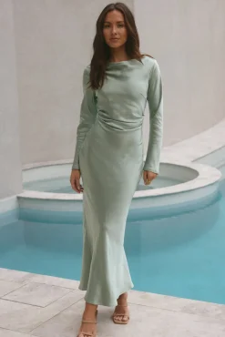 Forget Me Not Satin Maxi Dress Sage