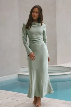 Forget Me Not Satin Maxi Dress Sage