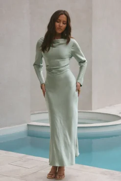 Forget Me Not Satin Maxi Dress Sage
