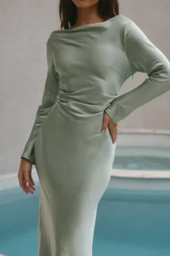 Forget Me Not Satin Maxi Dress Sage