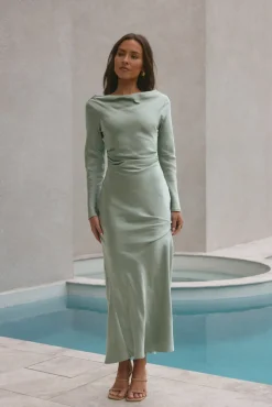 Forget Me Not Satin Maxi Dress Sage
