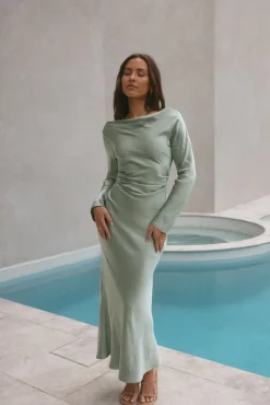 Forget Me Not Satin Maxi Dress Sage