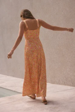 FORTUNATE ONE Florence Satin Maxi Dress Orange