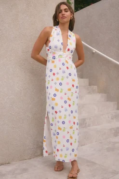 FORTUNATE ONE Marici Maxi Dress Santorini Print