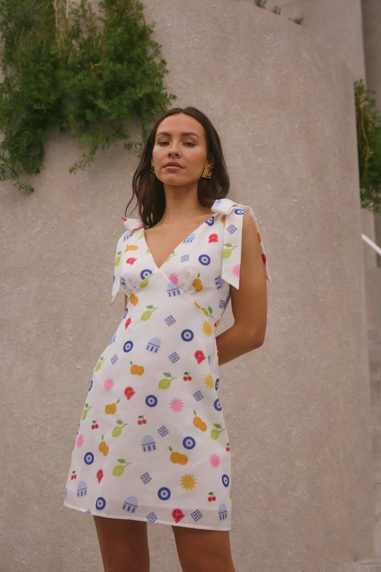 FORTUNATE ONE On Vacay Mini Dress Santorini Print