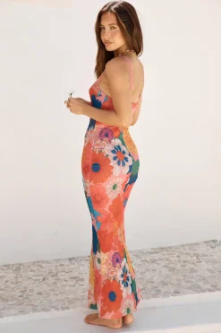 Found Oasis Mesh Maxi Dress Orange