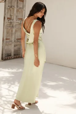 Freshen Up Satin Maxi Dress Green