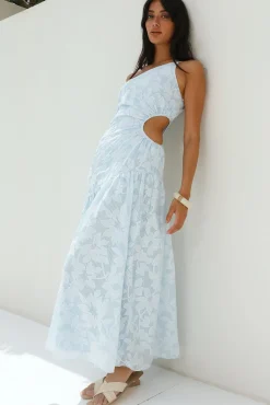 Fully Focused One Shoulder Maxi Dress Blue
