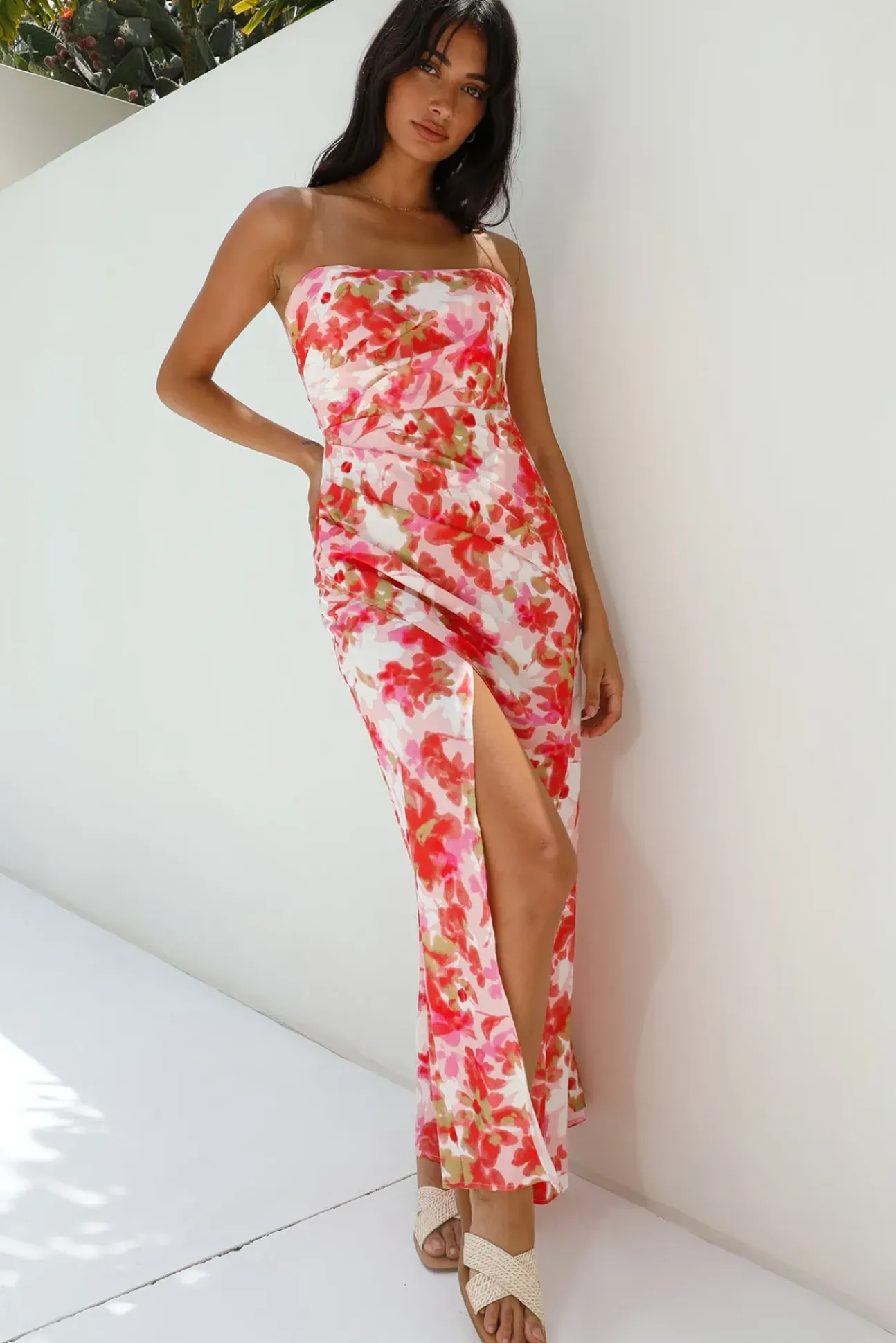 Gardenia Strapless Maxi Dress Red