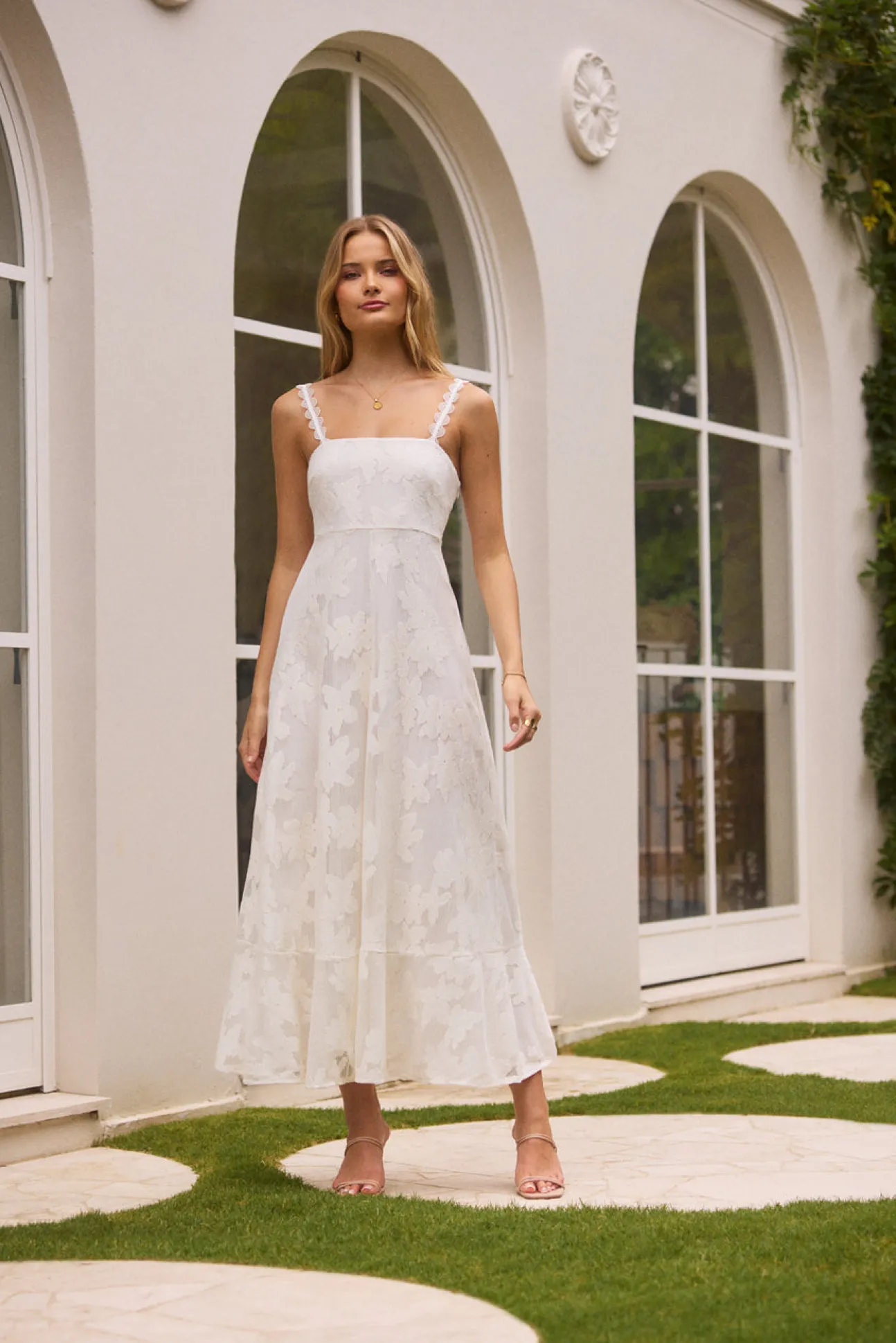 Garden Romance Midi Dress White