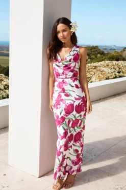 Garden Tour Satin Maxi Dress Pink