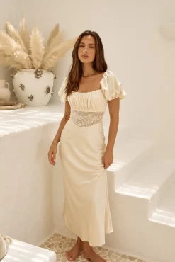 Gilded Daydreams Satin Maxi Dress Yellow
