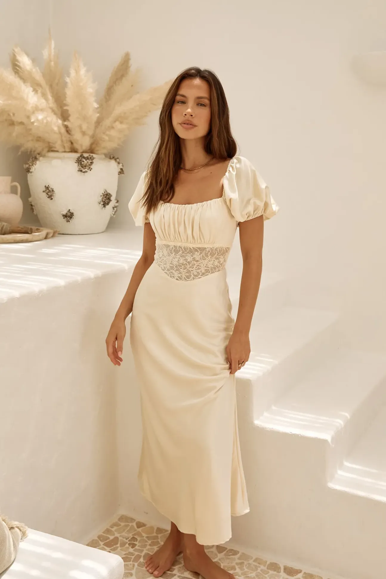 Gilded Daydreams Satin Maxi Dress Yellow