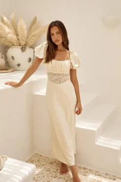 Gilded Daydreams Satin Maxi Dress Yellow