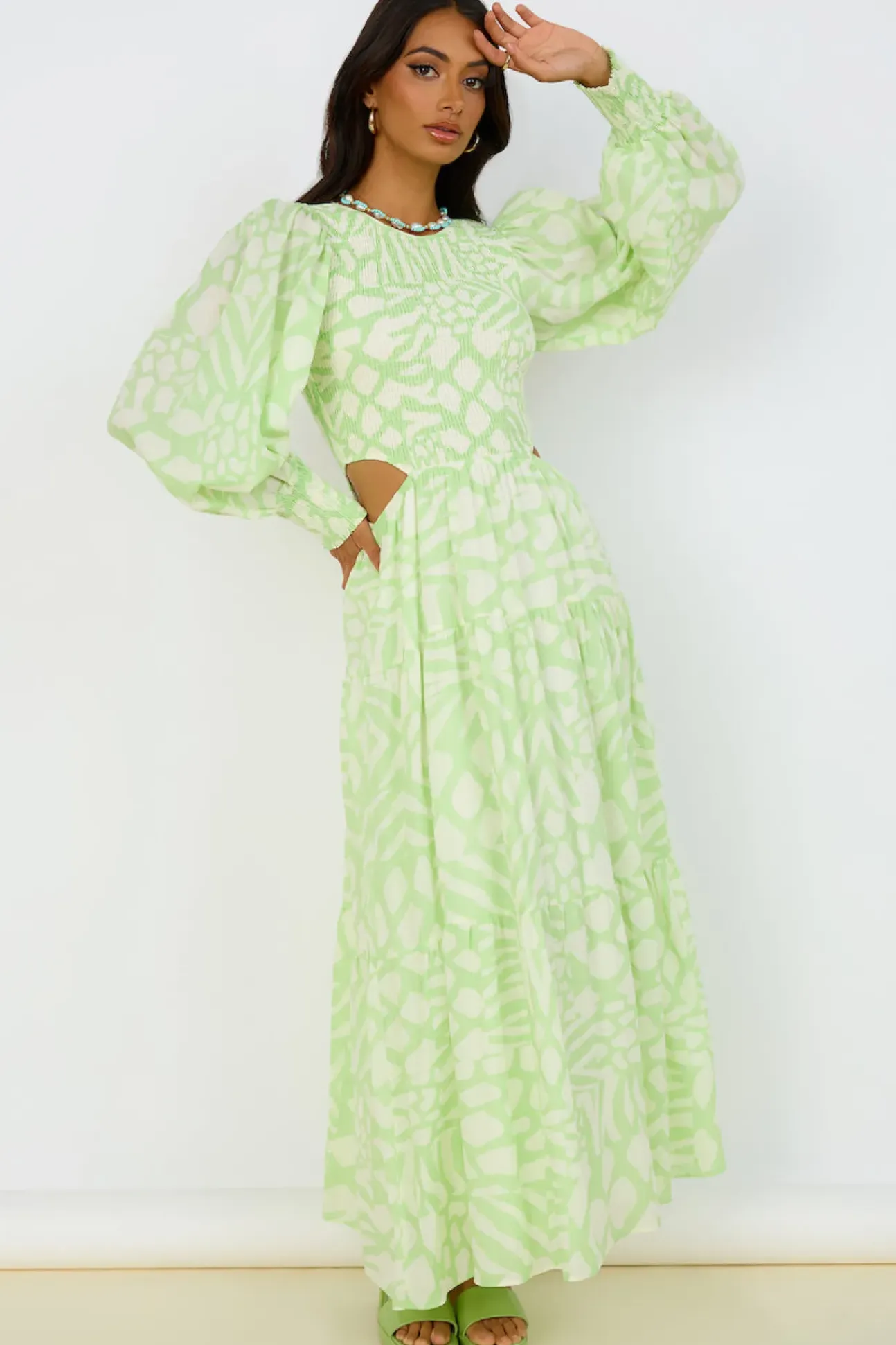 GIRL AND THE SUN Paloa Maxi Dress Lime Green