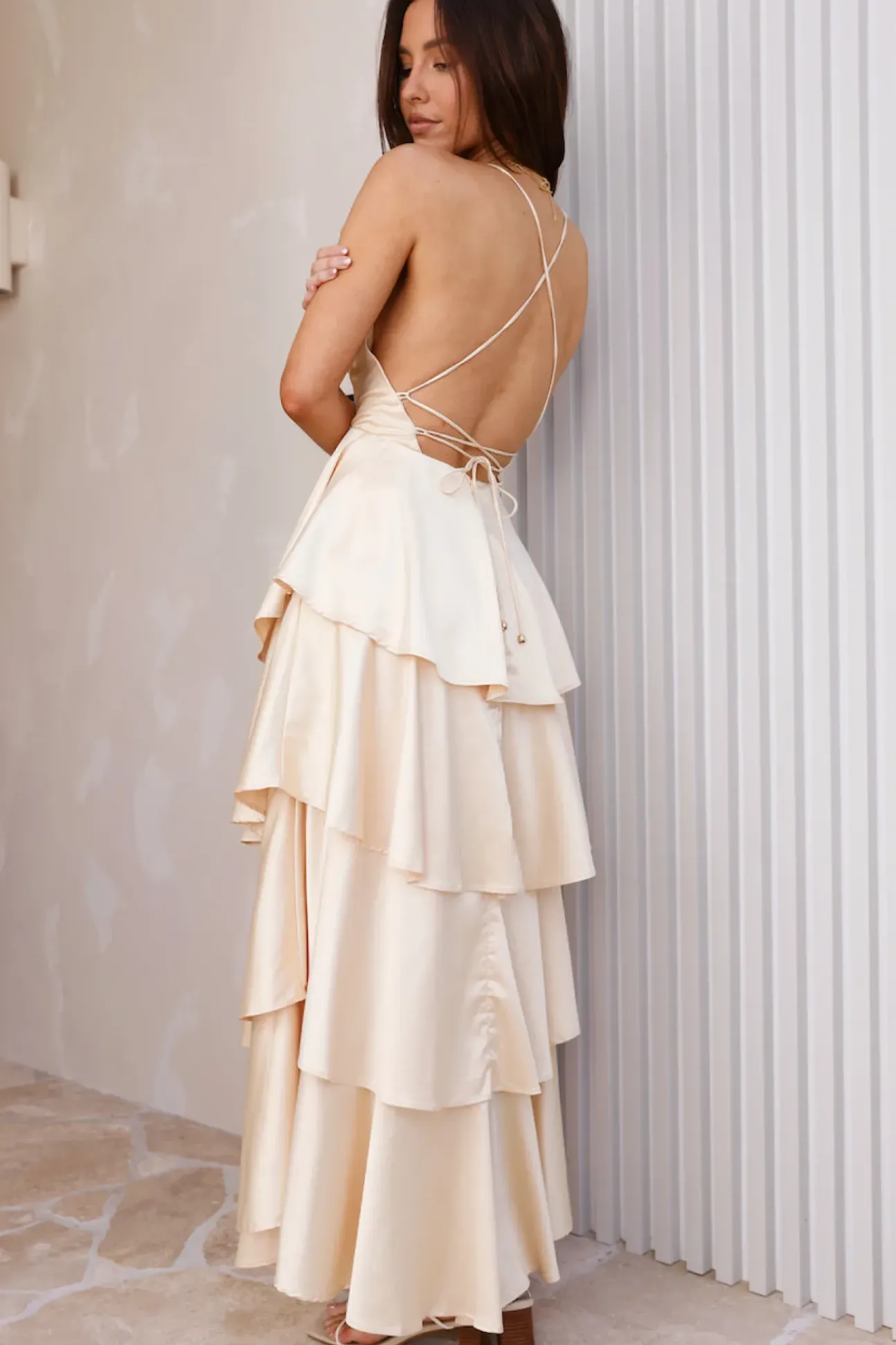 Golden Age Satin Maxi Dress Yellow