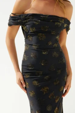 Golden Twilight Midi Dress Black