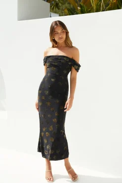 Golden Twilight Midi Dress Black