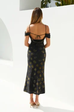 Golden Twilight Midi Dress Black