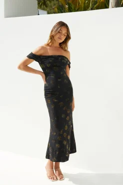 Golden Twilight Midi Dress Black