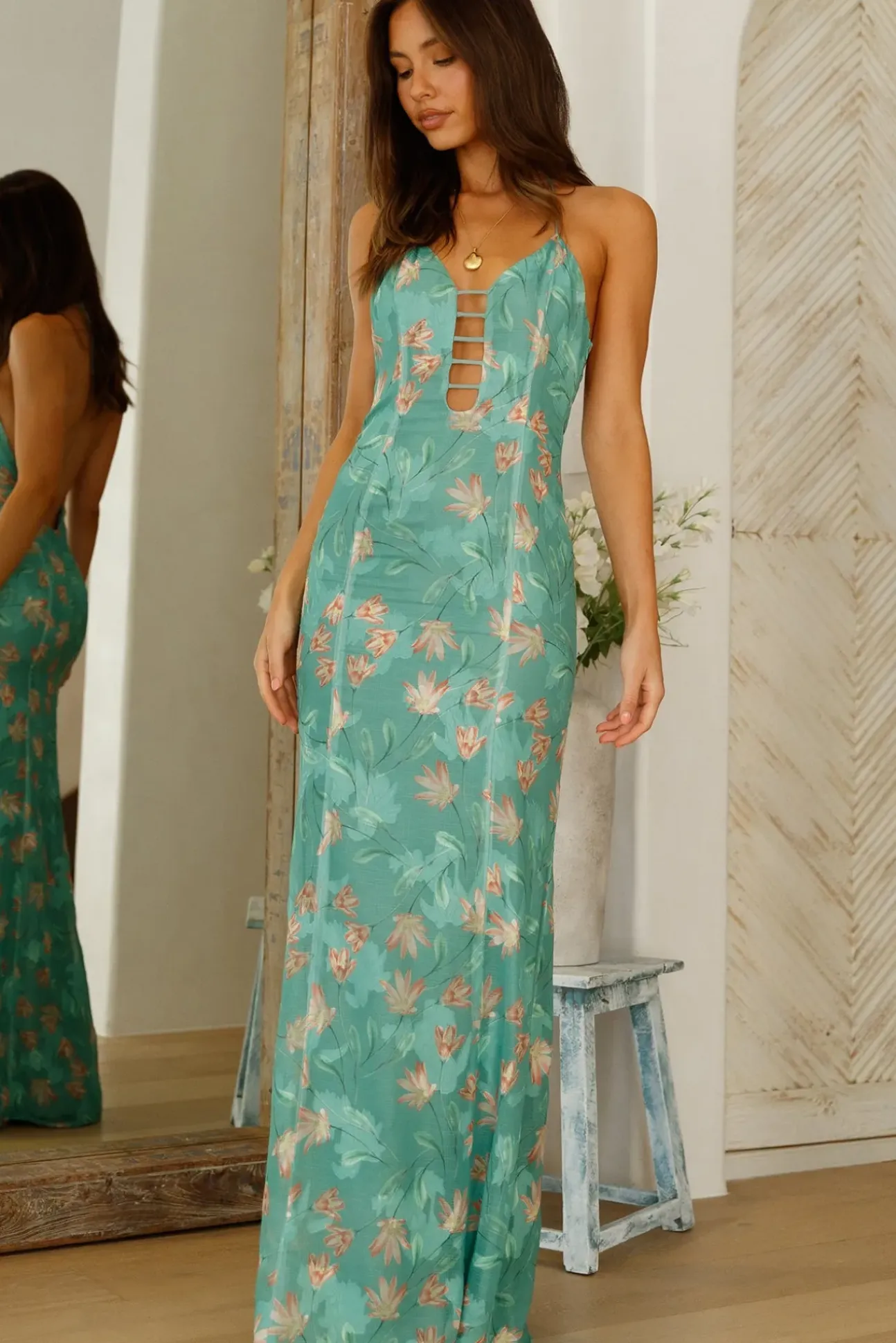 Green Oasis Halter Maxi Dress Green